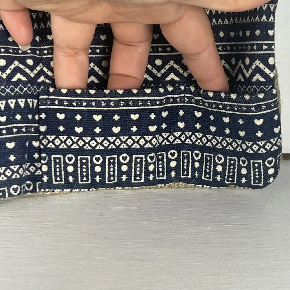 Mori Notes Pencil Holder Navy Blue Ethnic Printed Canvas Jute Zipper Compartmets